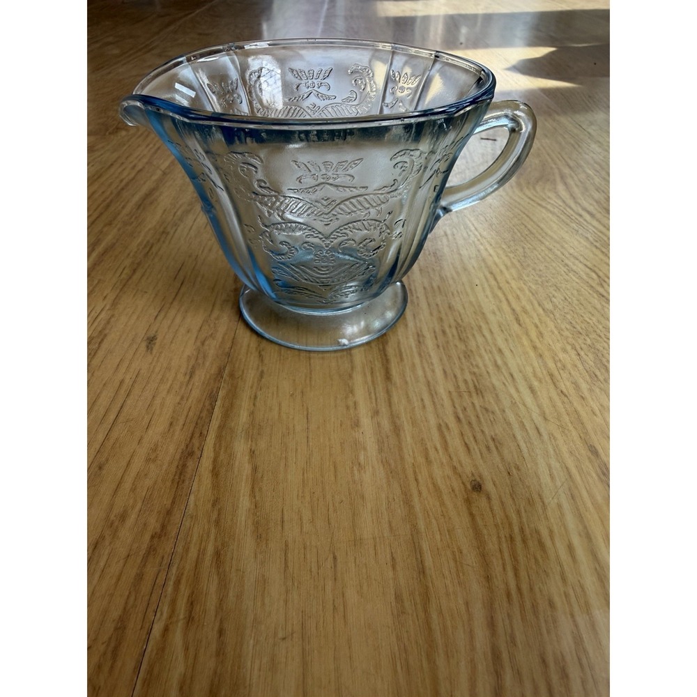 Vintage Federal Glass Blue Madrid Footed Creamer